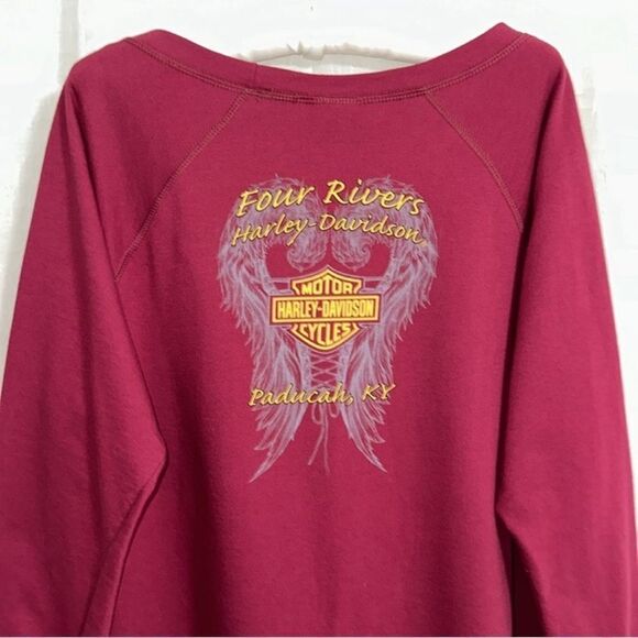 Harley Davidson XXL Burgundy Gold Blue French Terry Cloth Sweatshirt - Picture 4 of 13